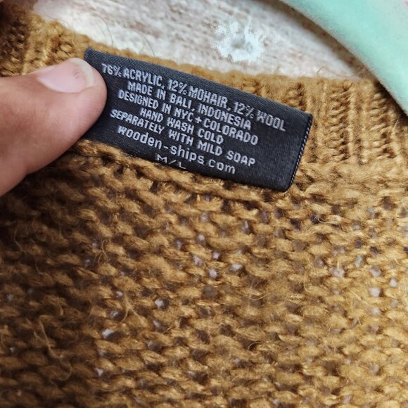 Wooden Ships Sweater Mohair Wool Cable Knit Brown Women's Size M/L - Picture 10 of 14